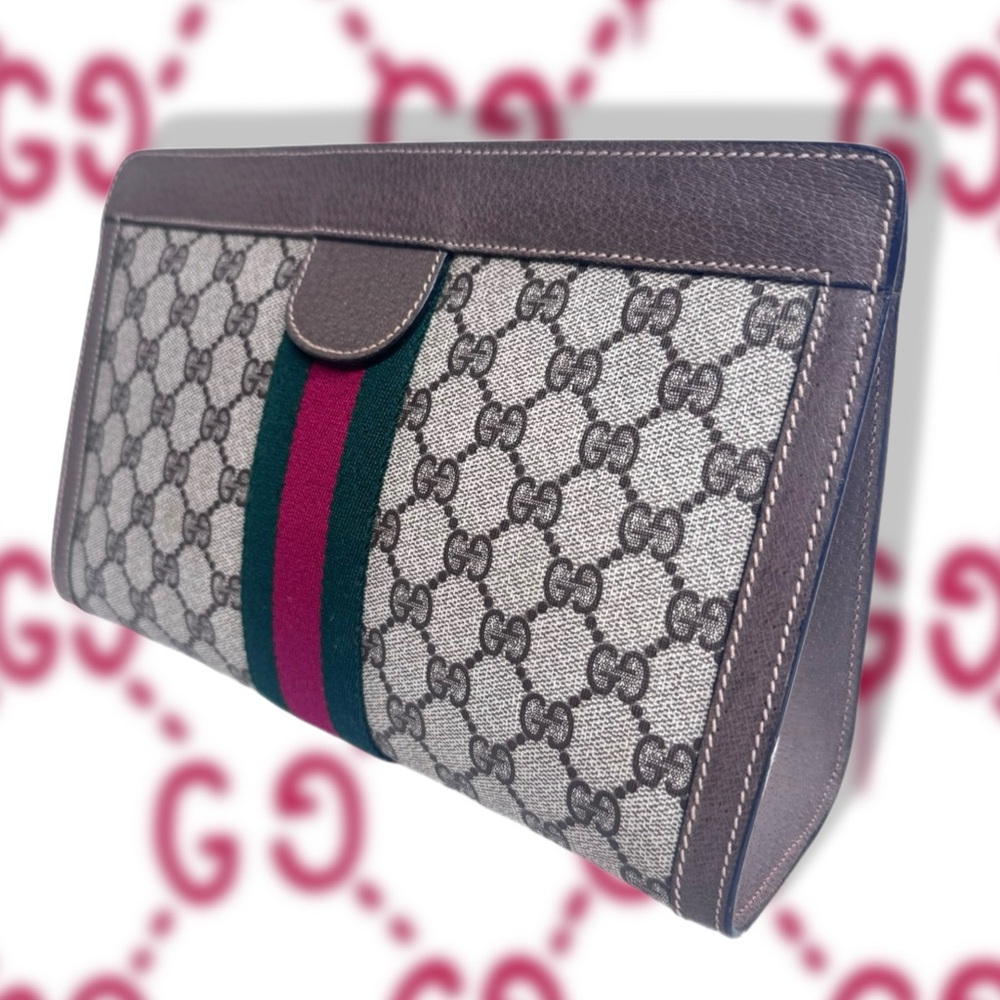 Gucci Ophidia Sherry Line Supreme GG Monogram Clutch